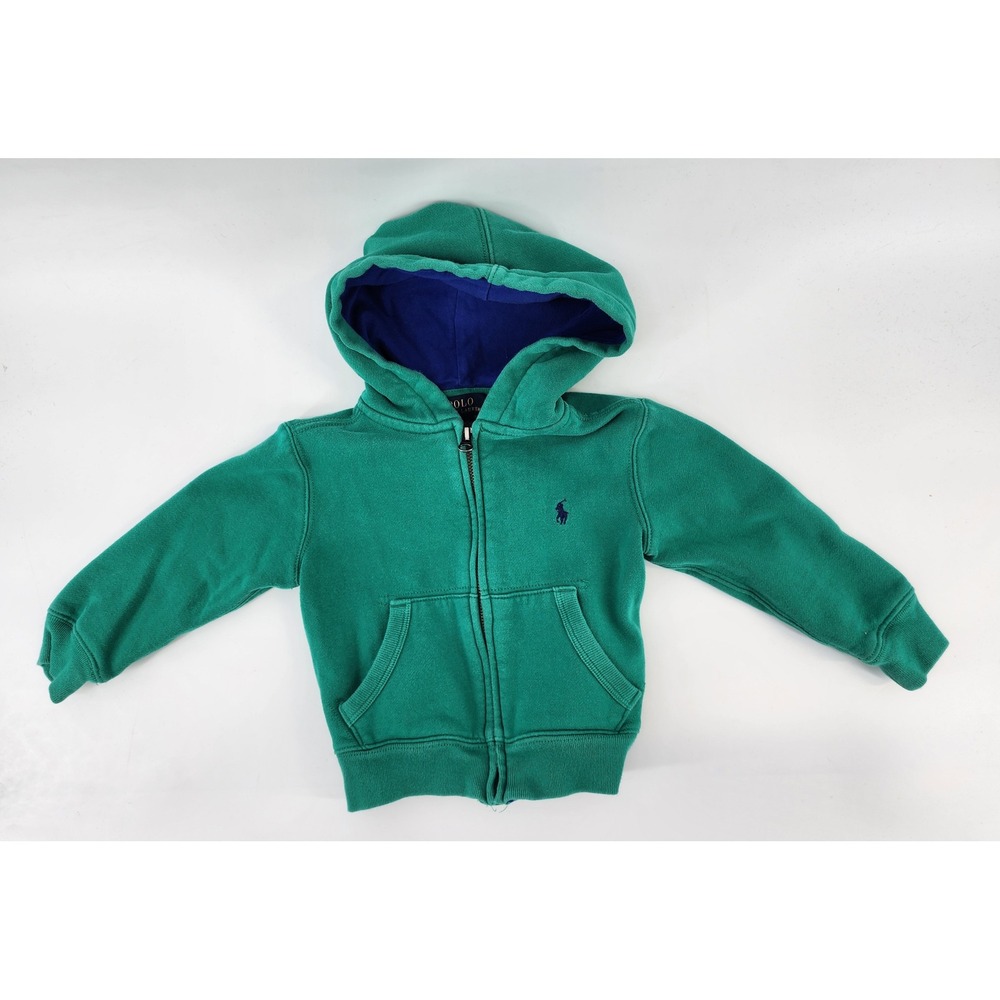 Polo Ralph Lauren Toddler Boys Green Full Zip Fleece Hoodie Size 2T Pony Logo